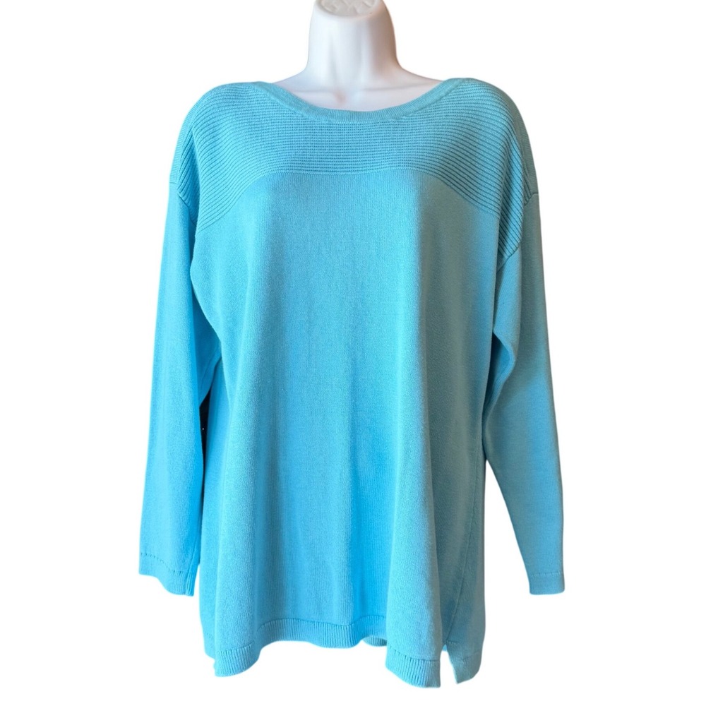Talbots Petite Aqua Boat‎ Neck Sweater Size XLP Cotton Blend Button Shoulder